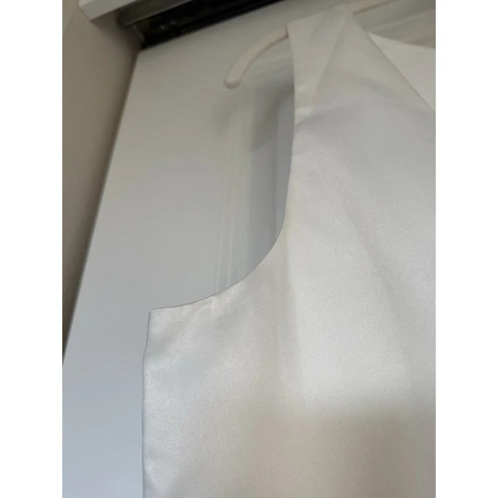 NWT Reformation Zenni Dress‎ Ivory Size 12 Bridal Boat Neck Satin V Neck Mini